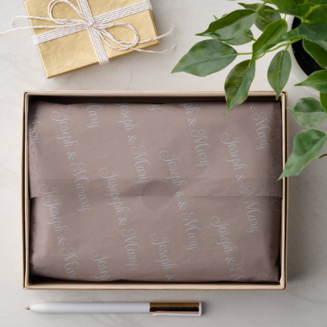 Rich Mocha Brown & Elegant Silver Script Wedding  Tissue Paper (Gift)