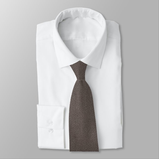 Rich Mocha Herringbone Tie (Tied)