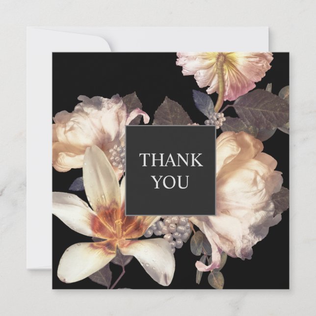 Rich Moody Floral Elegant Square Thank You Card (Front)
