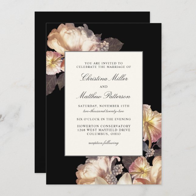 Rich Moody Floral Wedding Invitation (Front/Back)
