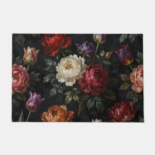 Rich Moody Peony Tulip Floral Arrangement Doormat