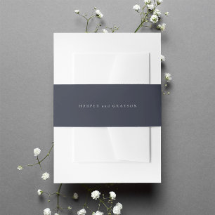 Rich Navy Blue Personalized Wedding Invitation Belly Band