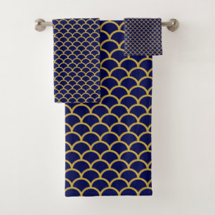 RICH NAVY GOLD MERMAID THEME BATHROOM TOWEL SET