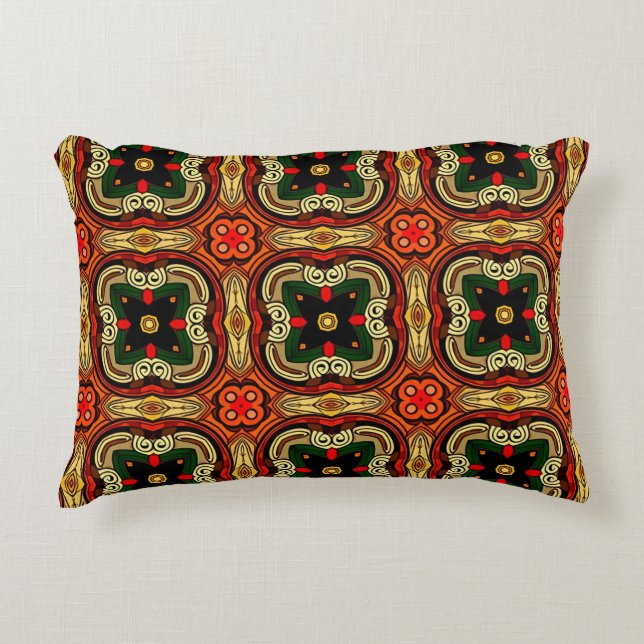 Rich pattern red,yellow and beige Boho Accent Pillow (Front)