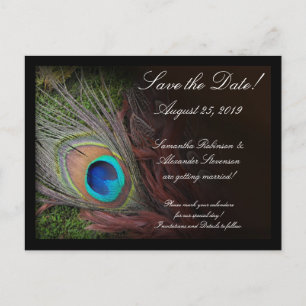 Rich Peacock Feather Green Moss Save the Date Card