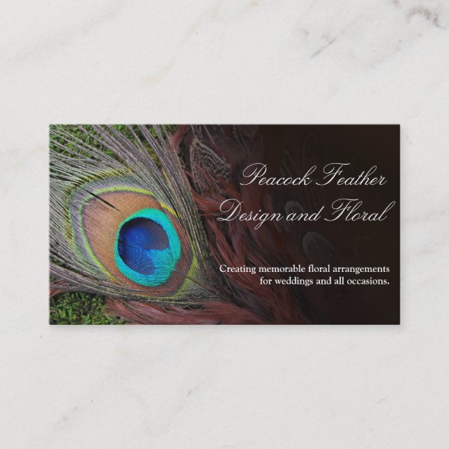 Rich Peacock Feather with Green Moss Business Card (Front)