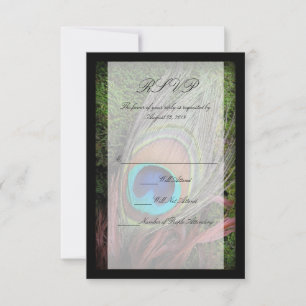 Rich Peacock Feather with Green Moss RSVP Card