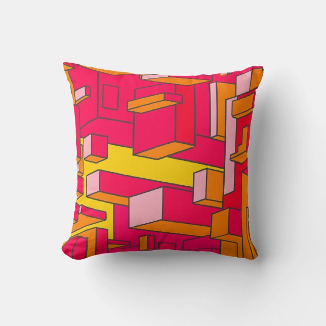 Rich Pink and Yellow Throw Pillow (Front)