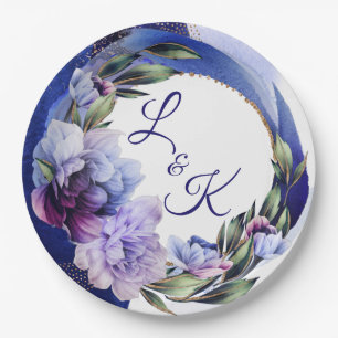 Rich Purple and Blue Peony Fancy Paper Plate