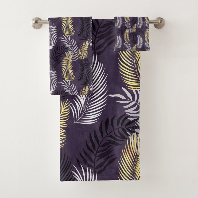 RICH PURPLE GOLD HAWAIIAN BATHROOM TOWEL SET (Insitu)