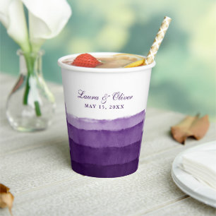 Rich Purple Ombre Watercolor Wedding   Shower    Paper Cups