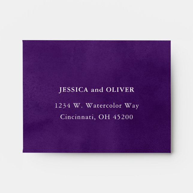 Rich Purple Watercolor Wedding RSVP Envelope (Front)