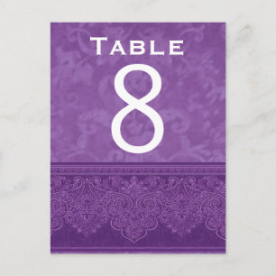 Rich Purple White Damask Wedding Table Number Card
