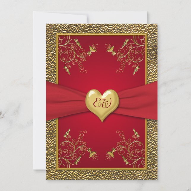 Rich Red and Gold Monogram Wedding Invitation (Front)