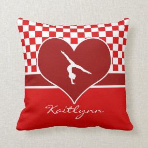 Rich Red Chequered Gymnastics with Monogram Throw Pillow