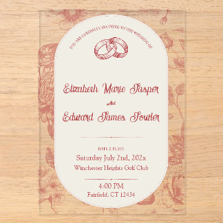 Rich Red French Floral Toile Floral Acrylic Invitations