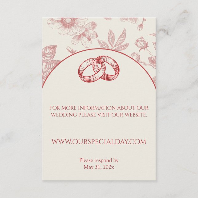 Rich Red French Floral Toile Floral Enclosure Card (Front)