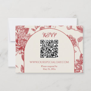 Rich Red French Floral Toile Floral RSVP Card
