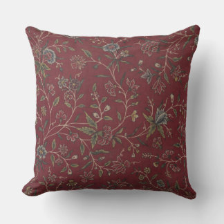 Rich Red Indian Floral Throw Pillow
