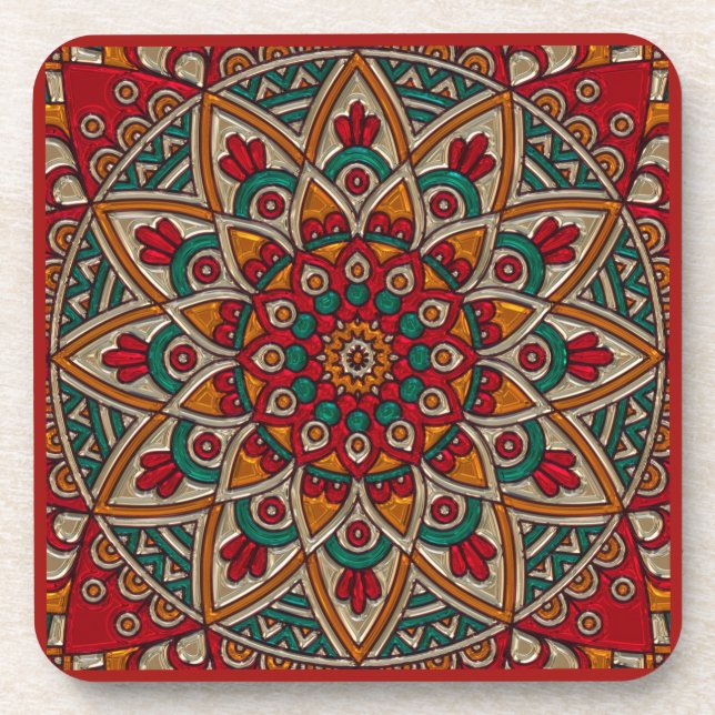 Rich, Red Mandala. Coaster (Front)