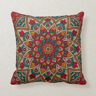Rich, Red Mandala. Throw Pillow