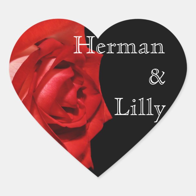 Rich Red Rose Personalized Wedding Heart Sticker (Front)