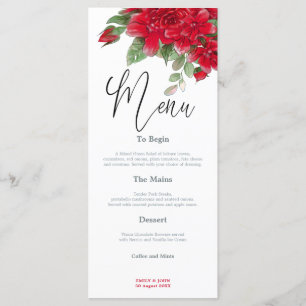 Rich Red Roses Stylish Script wedding Menu