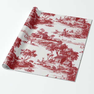 Rich Red Toile Heritage Countryside Pattern Wrapping Paper