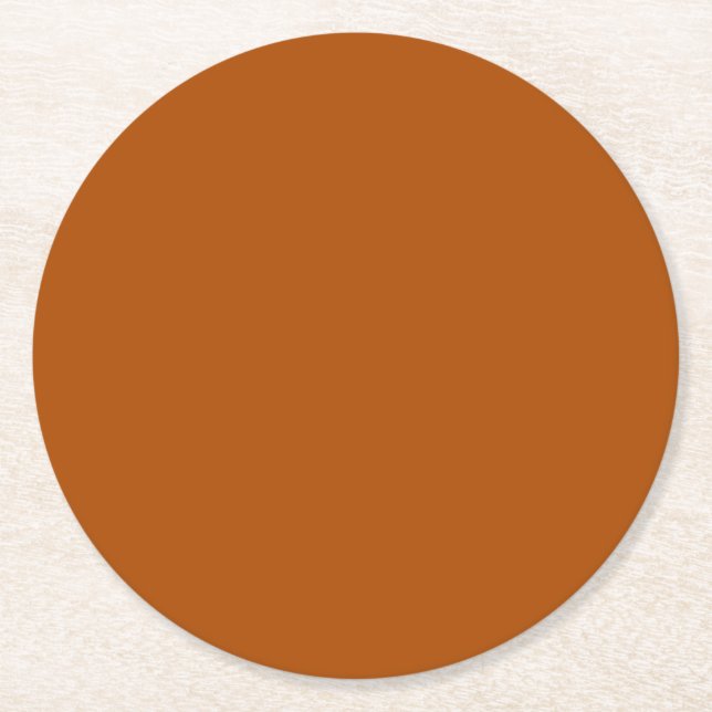 Rich sienna brown colour ready to customize round paper coaster (Front)