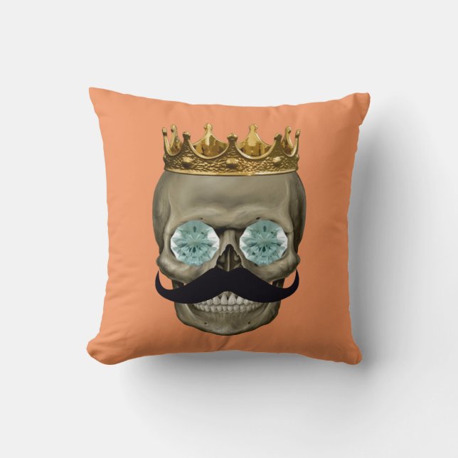 Rich Skull Moustache Throw Pillow (Front)