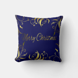 Rich Ultra elegant and luxurious XMAS gold & blue Throw Pillow