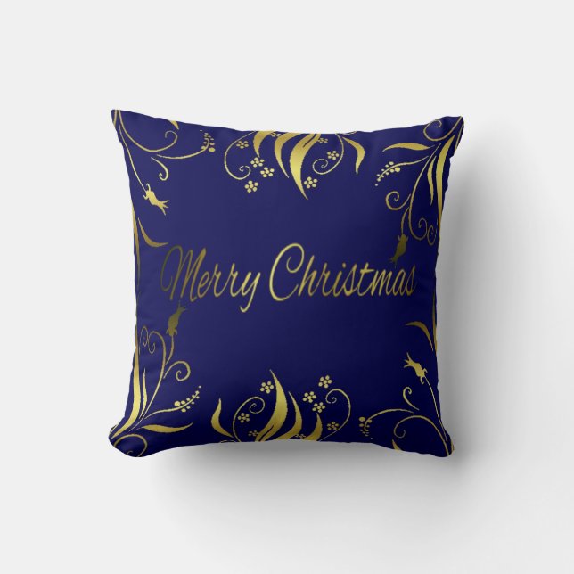 Rich Ultra elegant and luxurious XMAS gold & blue Throw Pillow (Front)