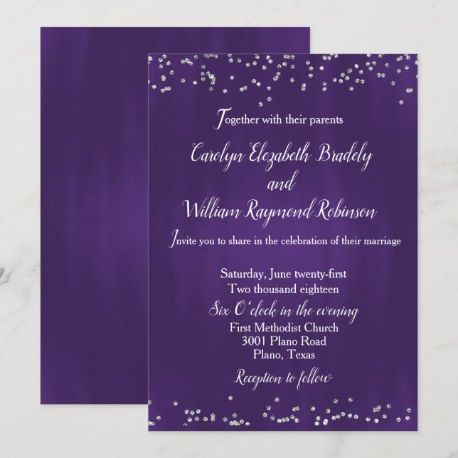 Rich Ultra Violet with Sparkles Wedding Invitation (Front/Back)