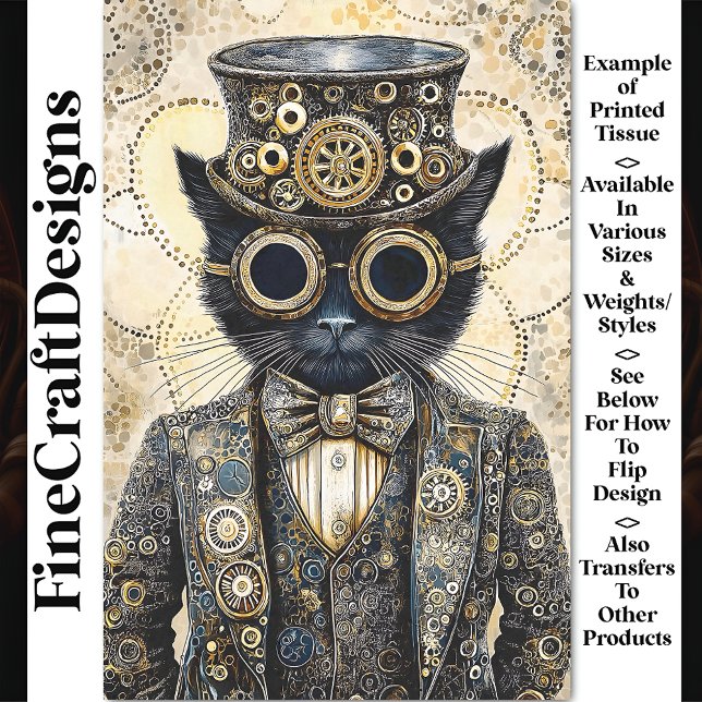 Rich Victorian Steampunk Black Cat AB6 Decoupage Tissue Paper (Creator Uploaded)
