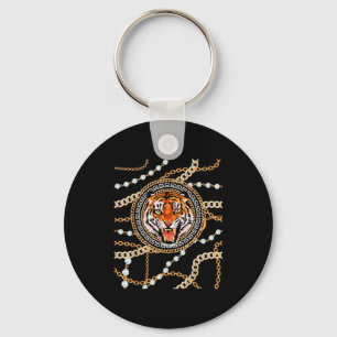 Rich Wild Tiger With Printed Gold Chains & Dia Keychain