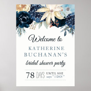 Rich Winter Blue Bridal Shower Welcome Sign