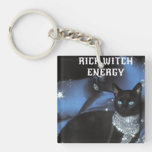 Rich Witch Energy Black Cat Witchy Keychain Gift