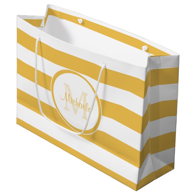 Rich Yellow Monogram With Fresh Even Stripes Large Gift Bag (Front Angled)