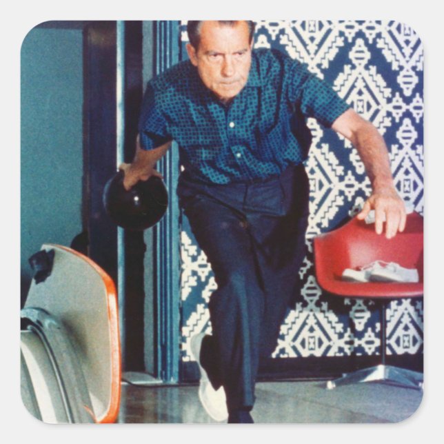 Richard Nixon Bowling Square Sticker (Front)