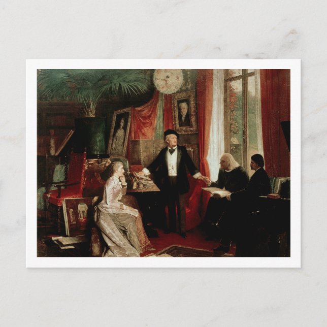 Richard Wagner with Franz Liszt and Liszt's daught Postcard (Front)