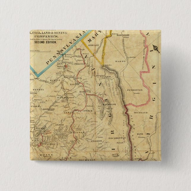 Richardson's Map of West Virginia 2 Inch Square Button (Front)