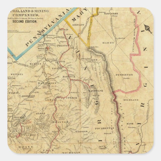 Richardson's Map of West Virginia Square Sticker (Front)