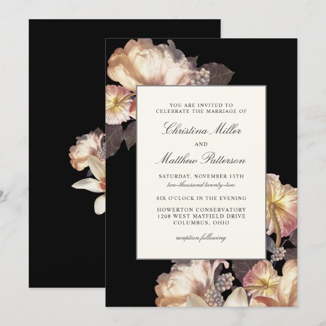 Riche Moody Floral Faire-part de mariage (Devant / Derrière)