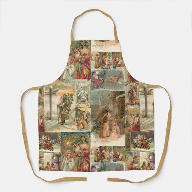 Richly-Detailed Vintage Father Christmas Collage Apron (Front)