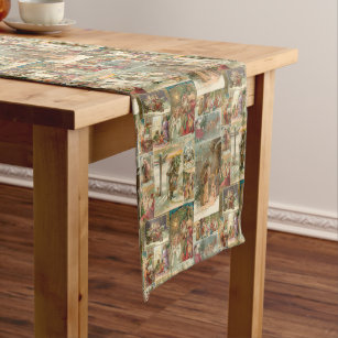 Richly-Detailed Vintage Father Christmas Collage Long Table Runner