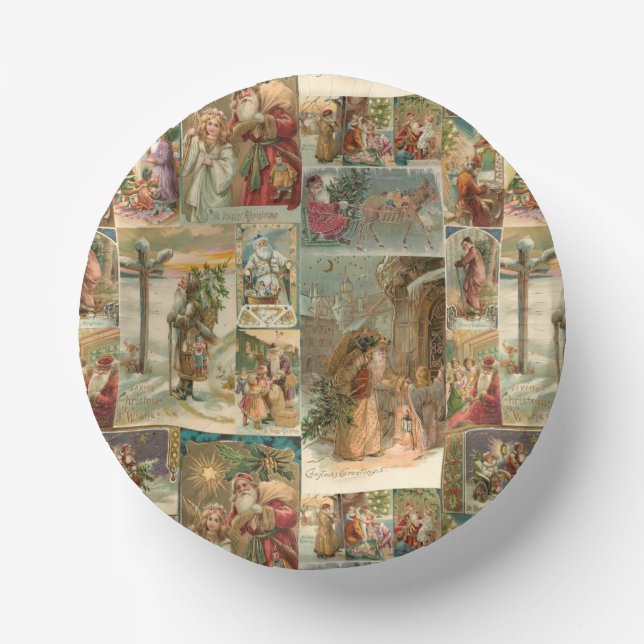 Richly-Detailed Vintage Father Christmas Collage Paper Plate (Front)