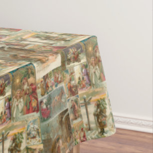 Richly-Detailed Vintage Father Christmas Collage Tablecloth