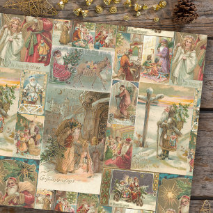 Richly-Detailed Vintage Father Christmas Collage Tissue Paper