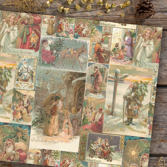 Richly-Detailed Vintage Father Christmas Collage Tissue Paper (Creator Uploaded)