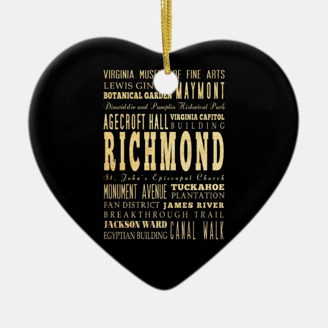 Richmond City if Virginia Typography Art Ceramic Ornament (Front)